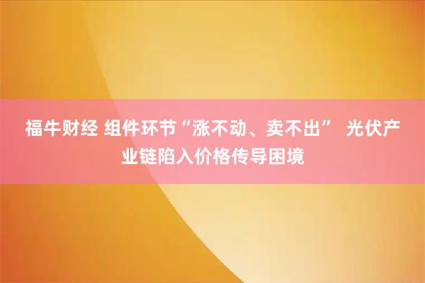 福牛财经 组件环节“涨不动、卖不出”  光伏产业链陷入价格传导困境